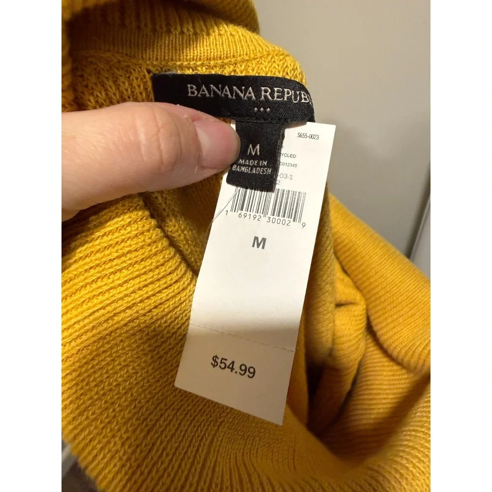 Banana Republic Cowl Neck Sweater Women Medium Mustard Yellow Cotton Knit HOL17